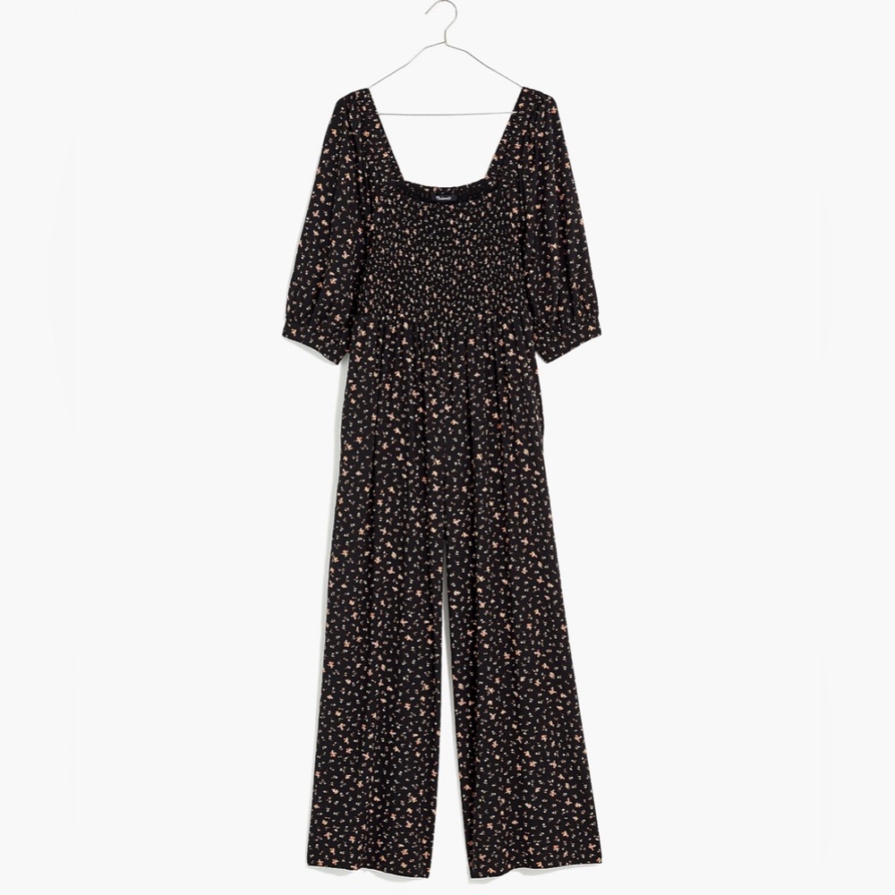 New Madewell Curvy Lucie Smocked Wide-Leg Jumpsuit in Stem Scatter!!!